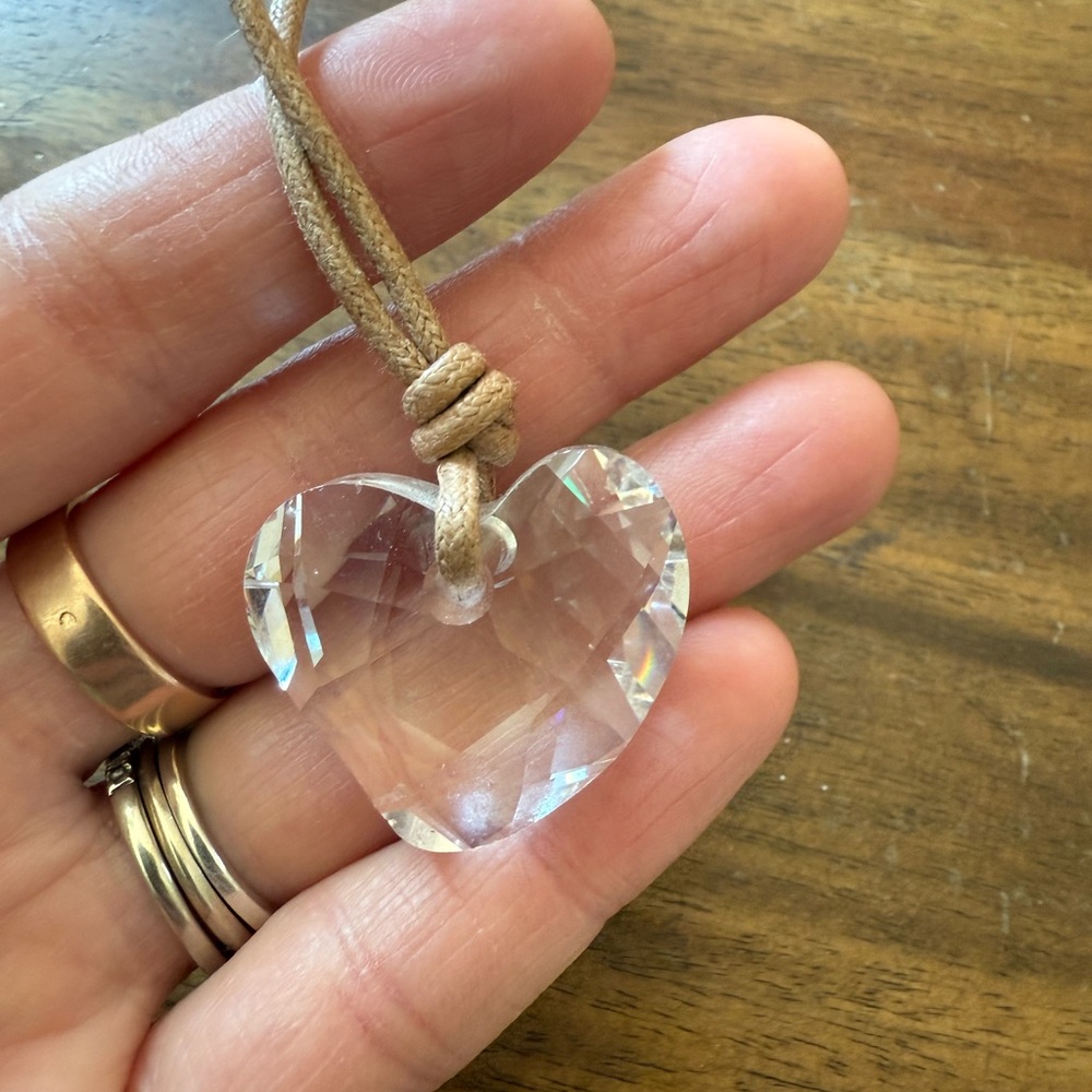 Swarovski Clear Large Crystal Heart Necklace with Tan Cord